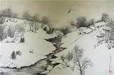 钢笔画 - 山村雪色